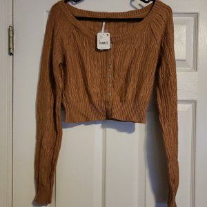 Free People Cropped Knit Sweater Cardigan Women's Small, "Natural" Tan Brown